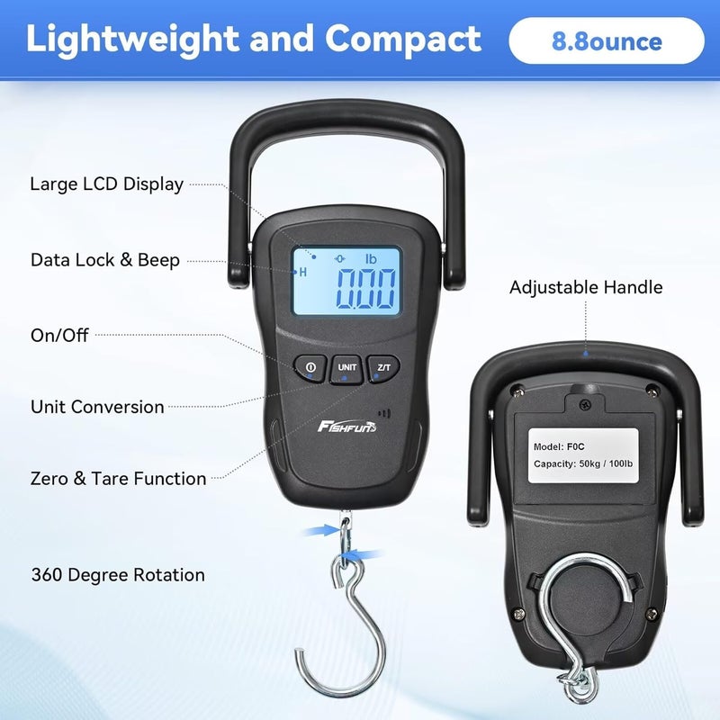 Fishfun Rechargeable Fish Scale, Digital Hanging Fish Weight Scale with Large Handle and Tape Measure for Fishing, Hunting, Outdoor, Farm, 110lb/50kg - Image 5